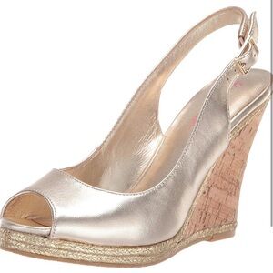 Metallic Peep-Toe Wedge Slingback Heels - Gold